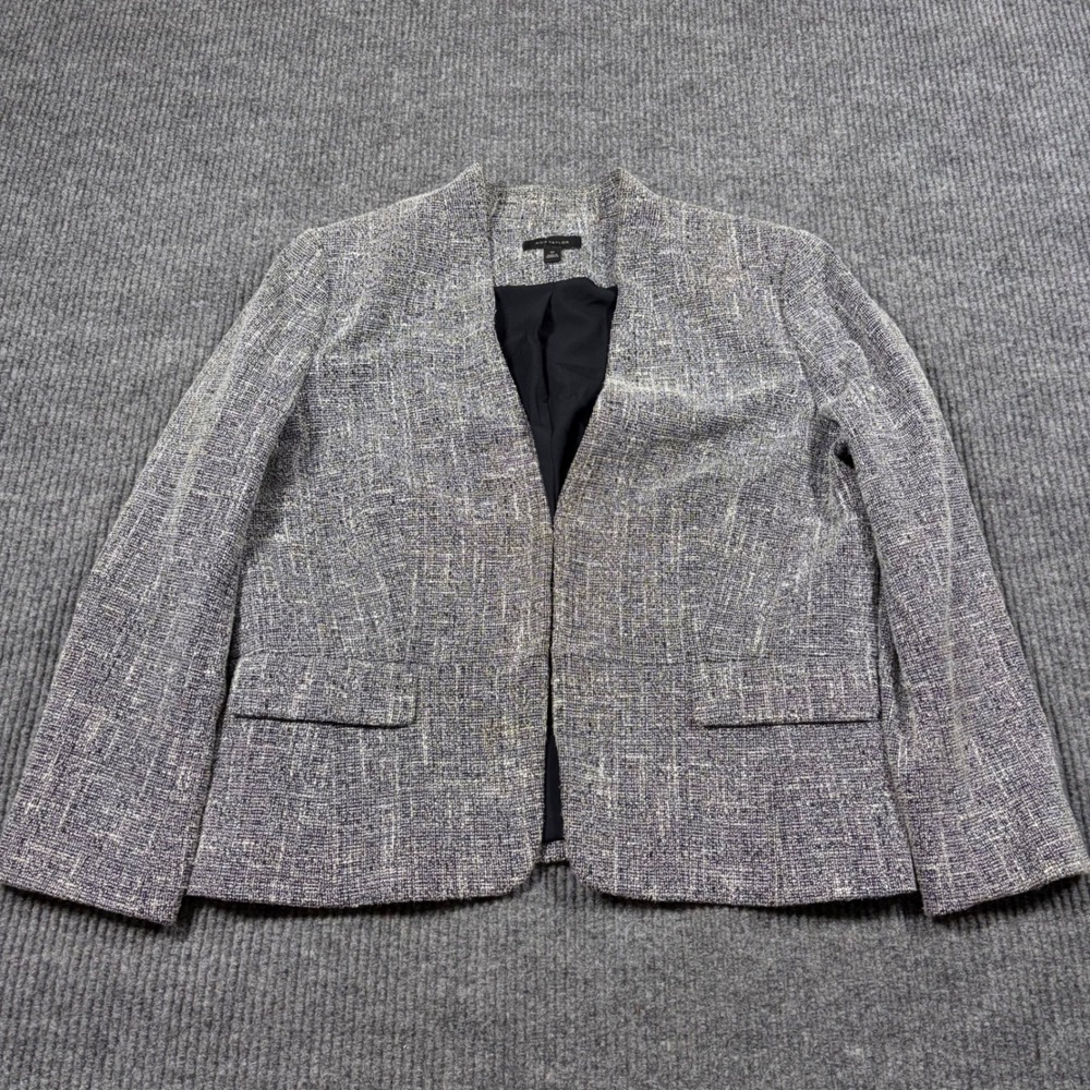 Ann Taylor Blazer Womens 16 Gray Tweed Open Front Jacket Tall Professional